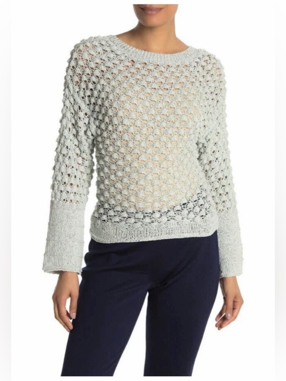 NWT Theory LACE STITCH Light Blue Sughero Crewneck Sweater Size S/P